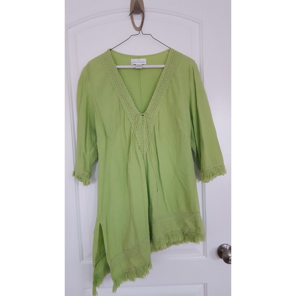 Soft Surroundings Lime Green Long Sleeve Gauze Tunic Shirt, Petite Large Beachy